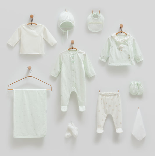 10-Piece Baby Girl Newborn Set – Soft Organic Cotton Essentials in Elegant Neutrals | Perfect Gift for Newborn Girls