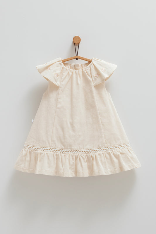 Beige Baby Girl Cotton Dress – Serena Collection by MalinaBaby | Soft, Breathable Summer Dress | Sizes 3–18 Months