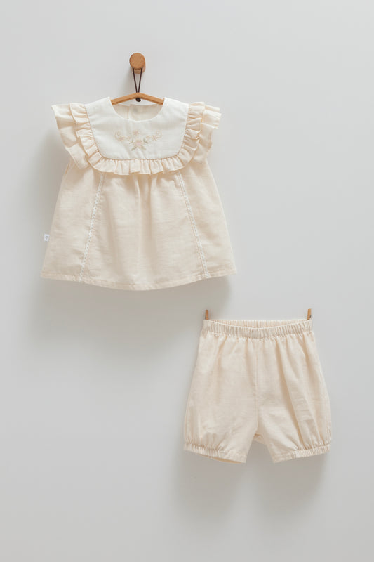 Beige Baby Girl Cotton 2 Piece Shorts Set – Serena Collection by MalinaBaby