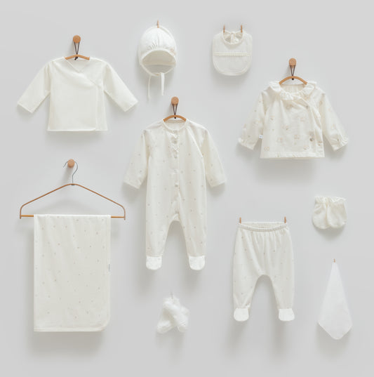 10-Piece Baby Girl Newborn Set – Soft Organic Cotton Essentials in Elegant Neutrals | Perfect Gift for Newborn Girls