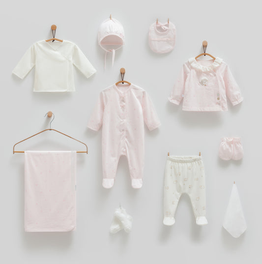 10-Piece Baby Girl Newborn Set – Soft Organic Cotton Essentials in Elegant Neutrals | Perfect Gift for Newborn Girls